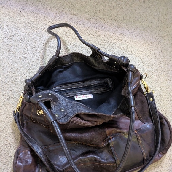 Pietro Alessandro Patchwork Leather Slouchy Boho Brown Relaxed Fall Vibe Handbag - Picture 7 of 12